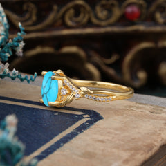 Luxury Nature-Inspired Oval-Cut - Designer Turquoise Engagement Ring