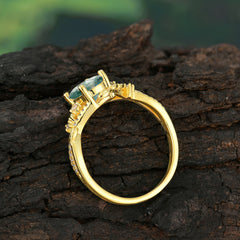Luxury Nature-Inspired Oval Lab Diamond Alternative - Designer Natural Moss Agate Engagement Ring