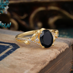 Luxury Nature-Inspired Oval-Cut - Designer Black Onyx Engagement Ring