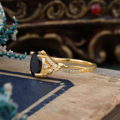 Luxury Nature-Inspired Oval-Cut - Designer Black Onyx Engagement Ring