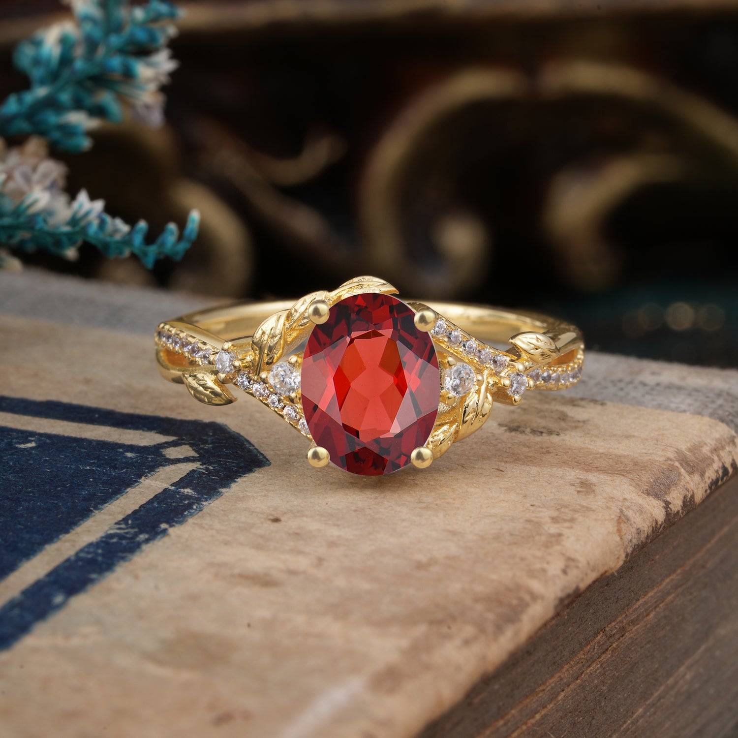 Luxury Nature-Inspired Oval Cut Garnet Engagement Ring