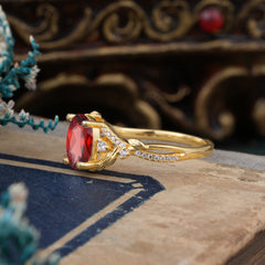 Luxury Nature-Inspired Oval Lab Diamond Alternative - Designer Garnet Engagement Ring