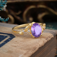 Luxury Nature-Inspired Oval-Cut - Designer Amethyst Engagement Ring