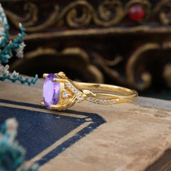 Luxury Nature-Inspired Oval-Cut - Designer Amethyst Engagement Ring
