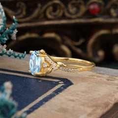 Luxury Nature-Inspired Oval Lab Diamond Alternative - Designer Aquamarine Engagement Ring