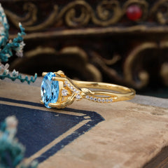Luxury Nature-Inspired Oval Lab Diamond Alternative - Designer Aquamarine Engagement Ring