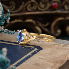 Luxury Nature-Inspired Oval Lab Diamond Alternative - Designer Alexandrite Engagement Ring