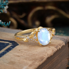 Luxury Nature-Inspired Oval-Cut - Designer Moonstone Engagement Ring