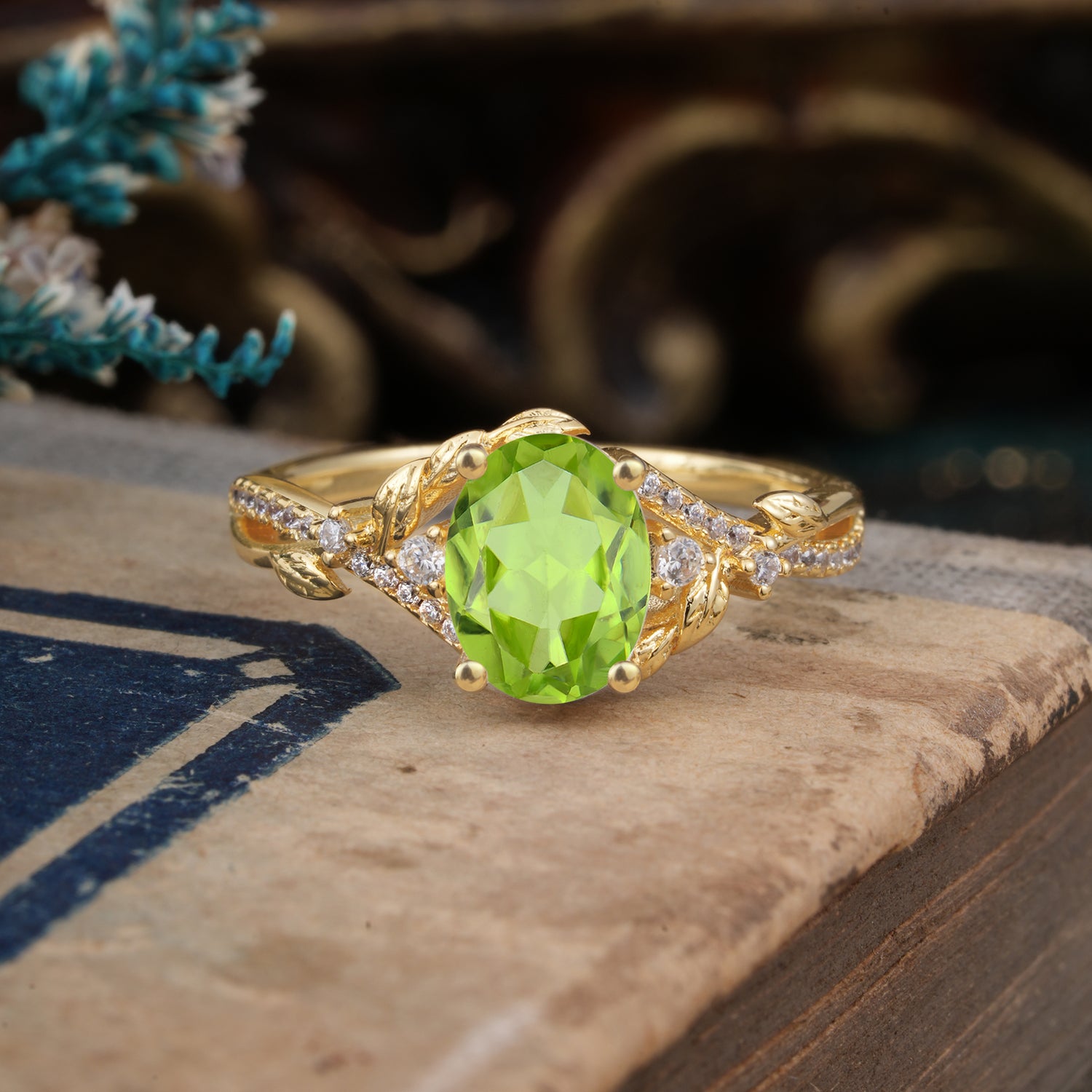 Luxury Nature-Inspired Oval-Cut Peridot Engagement Ring