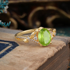 Luxury Nature-Inspired Oval-Cut - Designer Peridot Engagement Ring