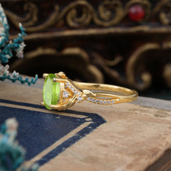 Luxury Nature-Inspired Oval-Cut - Designer Peridot Engagement Ring