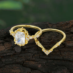 Vintage 4-Prong Emerald-Cut Moissanite Ring Set