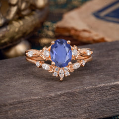 Elegant Oval Cut Tanzanite Engagement Ring Set – 2PC