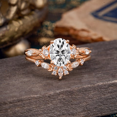 Elegant Oval Cut Lab Diamond Engagement Ring Set – 2PC