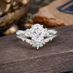 Elegant Oval Cut Moissanite Engagement Ring Set – 2PC