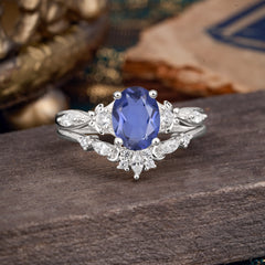 Elegant Oval Cut Tanzanite Engagement Ring Set – 2PC