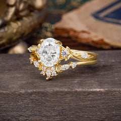 Elegant Oval Cut Moissanite Engagement Ring Set – 2PC