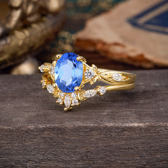 Elegant Oval Cut Sapphire Engagement Ring Set – 2PC