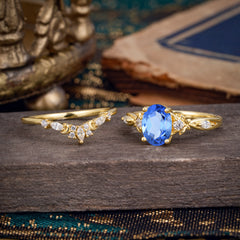 Elegant Oval Cut Sapphire Engagement Ring Set – 2PC