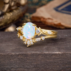 Elegant Oval Cut Opal Engagement Ring Set – 2PC