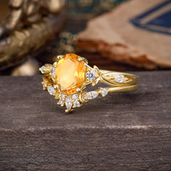 Elegant Oval Cut Citrine Engagement Ring Set – 2PC
