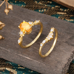 Elegant Oval Cut Citrine Engagement Ring Set – 2PC