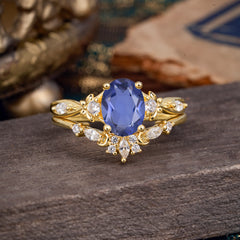 Elegant Oval Cut Tanzanite Engagement Ring Set – 2PC