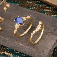 Elegant Oval Cut Tanzanite Engagement Ring Set – 2PC