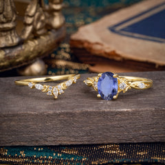 Elegant Oval Cut Tanzanite Engagement Ring Set – 2PC