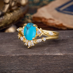 Elegant Oval Cut Turquoise Engagement Ring Set – 2PC