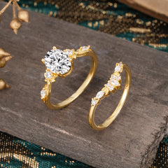 Elegant Oval Cut Lab Diamond Engagement Ring Set – 2PC