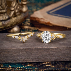 Elegant Oval Cut Lab Diamond Engagement Ring Set – 2PC