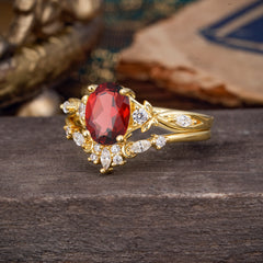 Elegant Oval Cut Garnet Engagement Ring Set – 2PC