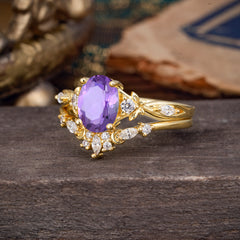 Elegant Oval Cut Amethyst Engagement Ring Set – 2PC
