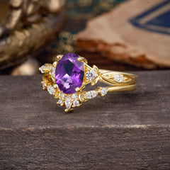 Elegant Oval Cut Amethyst Engagement Ring Set – 2PC