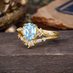 Elegant Oval Cut Aquamarine Engagement Ring Set – 2PC