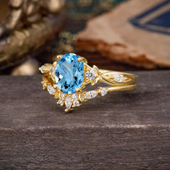 Elegant Oval Cut Aquamarine Engagement Ring Set – 2PC