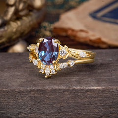 Elegant Oval Cut Alexandrite Engagement Ring Set – 2PC