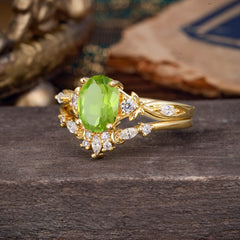 Elegant Oval Cut Peridot Engagement Ring Set – 2PC