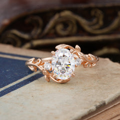 Contemporary Nature-Inspired 4-Prong Oval-Cut Moissanite Engagement Ring