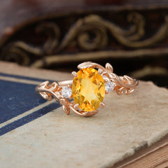 Contemporary Nature-Inspired 4-Prong Oval-Cut Natural Citrine Engagement Ring