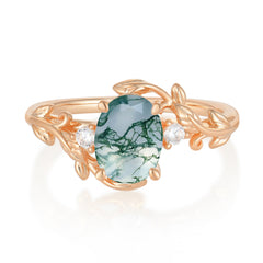 Contemporary Nature-Inspired 4-Prong Oval-Cut Natural Moss Agate Engagement Ring