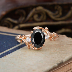 Contemporary Nature-Inspired 4-Prong Oval-Cut Natural Black Onyx Engagement Ring