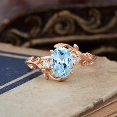 Contemporary Nature-Inspired 4-Prong Oval-Cut Natural Aquamarine Engagement Ring
