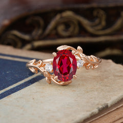 Contemporary Nature-Inspired 4-Prong Oval-Cut Natural Ruby Engagement Ring