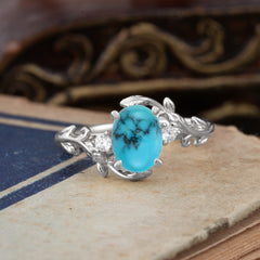 Contemporary Nature-Inspired 4-Prong Oval-Cut Turquoise Engagement Ring