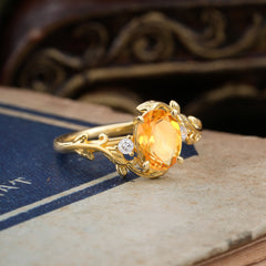 Contemporary Nature-Inspired 4-Prong Oval-Cut Natural Citrine Engagement Ring