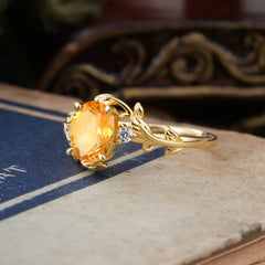 Contemporary Nature-Inspired 4-Prong Oval-Cut Natural Citrine Engagement Ring