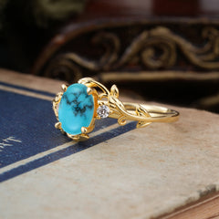 Contemporary Nature-Inspired 4-Prong Oval-Cut Turquoise Engagement Ring