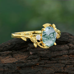 Contemporary Nature-Inspired 4-Prong Oval-Cut Natural Moss Agate Engagement Ring